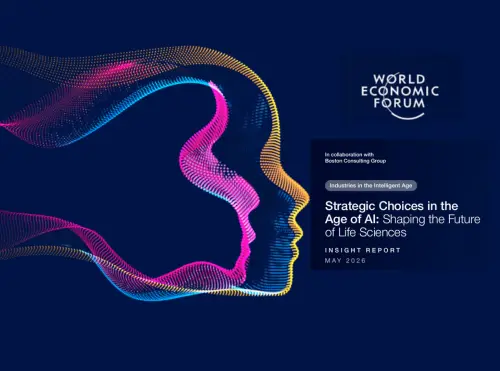 Copertina del report World Economic Forum e BCG sull'intelligenza artificiale con volto stilizzato in punti colorati